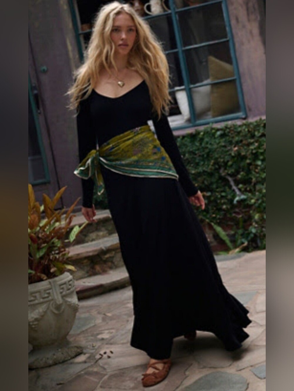 Free People Tatiana Maxi Dress Black Long-Sleeve A-line Circular Seams